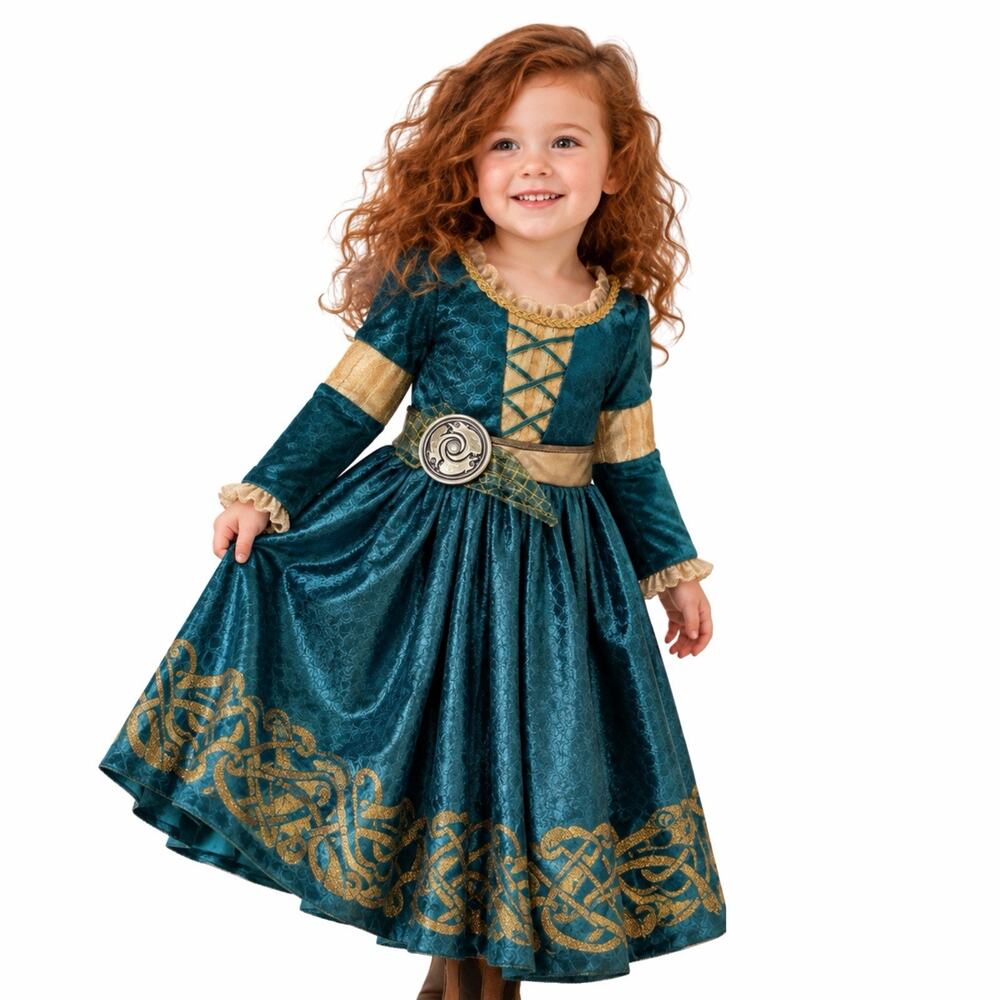 Disney Store Brave Merida Princess Costume Dress Girls Size 3 Teal Gold Celtic